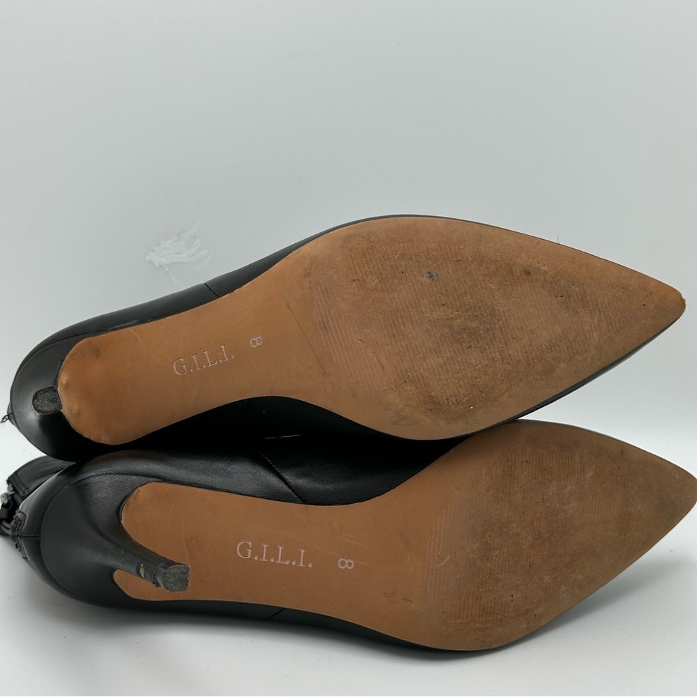 GILI G.I.L.I. Maxette Leather Ankle Boot Chain Detail BLACK 8M Spike Heel - Picture 8 of 11